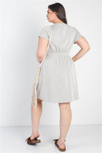Load image into Gallery viewer, Textured Button-up Short Sleeve Mini Dress Plus Size
