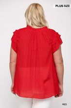 Load image into Gallery viewer, Triple Ruffle Sleeve V-neck Top With Front Tie
