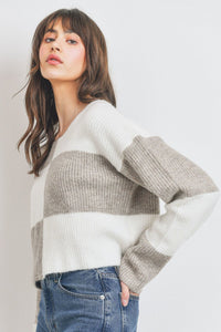 Suéter de manga larga con cuello redondo y bloque de color