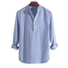 Cargue la imagen en el visor de la galería, Cotton Long Sleeve Men&#39;s Striped Slim Fit Stand Collar Shirts - www.novixan.com
