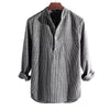 Cotton Long Sleeve Men's Striped Slim Fit Stand Collar Shirts - www.novixan.com