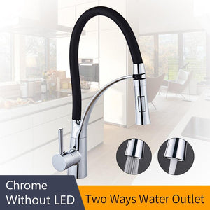 Kitchen Chrome Mixer Faucet Single Pull Down Handle with LED - www.novixan.com