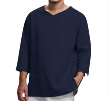 Cargue la imagen en el visor de la galería, Men&#39;s V Neck Cotton Solid Color Long Sleeve T-Shirts - www.novixan.com
