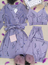 Load image into Gallery viewer, Sexy Flower Print Wedding Robe Set Silk Sleepwear
