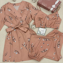 Load image into Gallery viewer, Sexy Flower Print Wedding Robe Set Silk Soft Sleepwear
