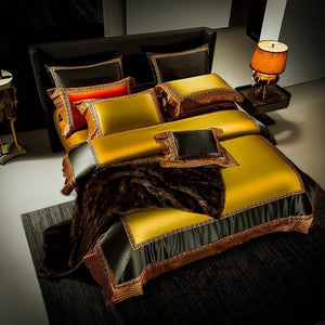 Luxury Golden Satin Egyptian Cotton Bedding Cover Set - www.novixan.com