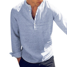 Load image into Gallery viewer, Cotton Long Sleeve Men&#39;s Striped Slim Fit Stand Collar Shirts - www.novixan.com
