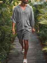 Cargue la imagen en el visor de la galería, Men&#39;s Two Piece Casual Cotton V-Neck T-Shirt And Shorts Set - www.novixan.com
