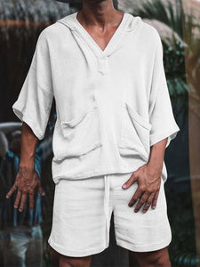 Men's Two Piece Casual Cotton V-Neck T-Shirt And Shorts Set - www.novixan.com