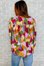 Cargue la imagen en el visor de la galería, Blusa de manga larga con estampado abstracto multicolor

