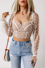 Load image into Gallery viewer, Polka Dot Mesh Frilled Long Sleeve Crop Top
