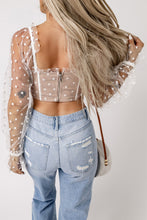 Load image into Gallery viewer, Polka Dot Mesh Frilled Long Sleeve Crop Top
