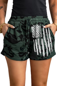 Army Green Camo Print Raw Hem Casual Shorts