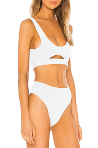2pcs Solid Color Ribbed Cutout Bikini Set