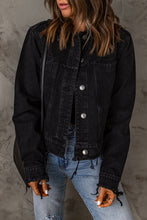 Load image into Gallery viewer, Frayed Trim Button Down Denim Jacket
