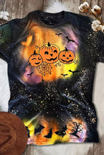 Load image into Gallery viewer, Halloween Pumpkin Face Bat Bleached T-Shirt
