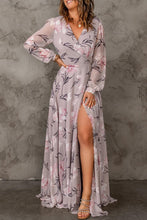 Cargue la imagen en el visor de la galería, Dusty Purple Floral Print High Split Wrap Maxi Dress - www.novixan.com
