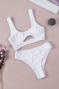 Conjunto de bikini con recorte acanalado de color sólido de 2 piezas