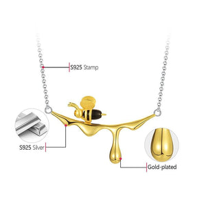 18K Gold Bee and Dripping Honey Pendant Necklace - www.novixan.com
