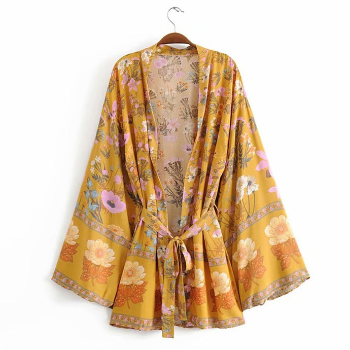 Women's Vintage Autumn Kimono Floral Bohemian Cover-Up - www.novixan.com