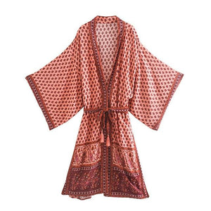 Oversized Beach Kimono With Sashes Bohemian Cover-Up - www.novixan.com