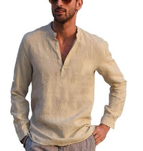 Cargue la imagen en el visor de la galería, Men&#39;s Cotton linen Solid Color Stand Collar Shirt - www.novixan.com
