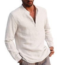 Load image into Gallery viewer, Men&#39;s Cotton linen Solid Color Stand Collar Shirt - www.novixan.com
