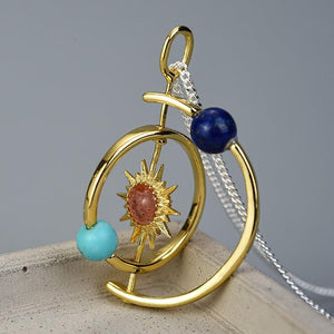 Handmade Fine Jewelry 18K Gold Solar System Pendant Without Chain - www.novixan.com