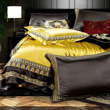 Cargue la imagen en el visor de la galería, Chic Faux Silk Jacquard Embroidery Golden Bedding set - www.novixan.com
