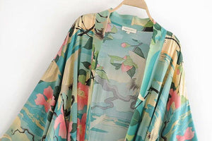 Bohemian Vintage Beach Kimono Swimwear Sashes Floral Cover-Up - www.novixan.com