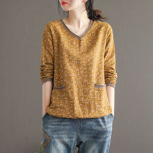 Load image into Gallery viewer, Women&#39;s Long sleeve Vintage V-neck Loose T-Shirt - www.novixan.com
