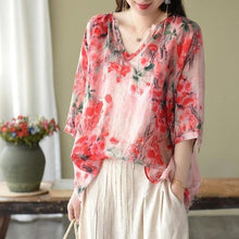 Load image into Gallery viewer, Women&#39;s short Sleeve Loose Vintage Floral Blouse Plus Size - www.novixan.com
