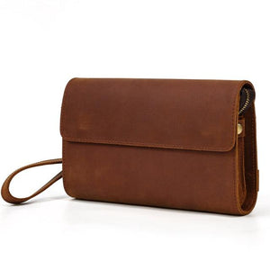 Leather Clutch Bag With Wrist Strip - www.novixan.com