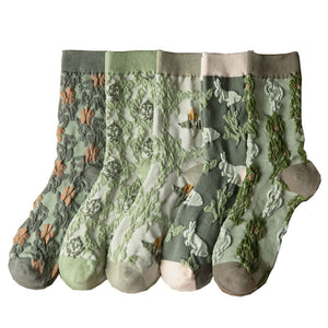 Women's Green Autumn Soft Breathable Socks 5 Pairs - www.novixan.com