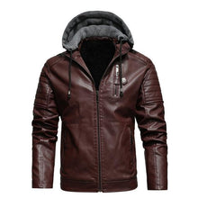 Cargue la imagen en el visor de la galería, Men&#39;s Leather Jacket with Hood Plus Size - www.novixan.com
